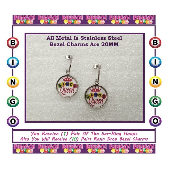 Bingo Earrings (5) Sets Bingo Sweet Lucky Bingo Ball Earrings Button Earrings - Picture 6 of 8